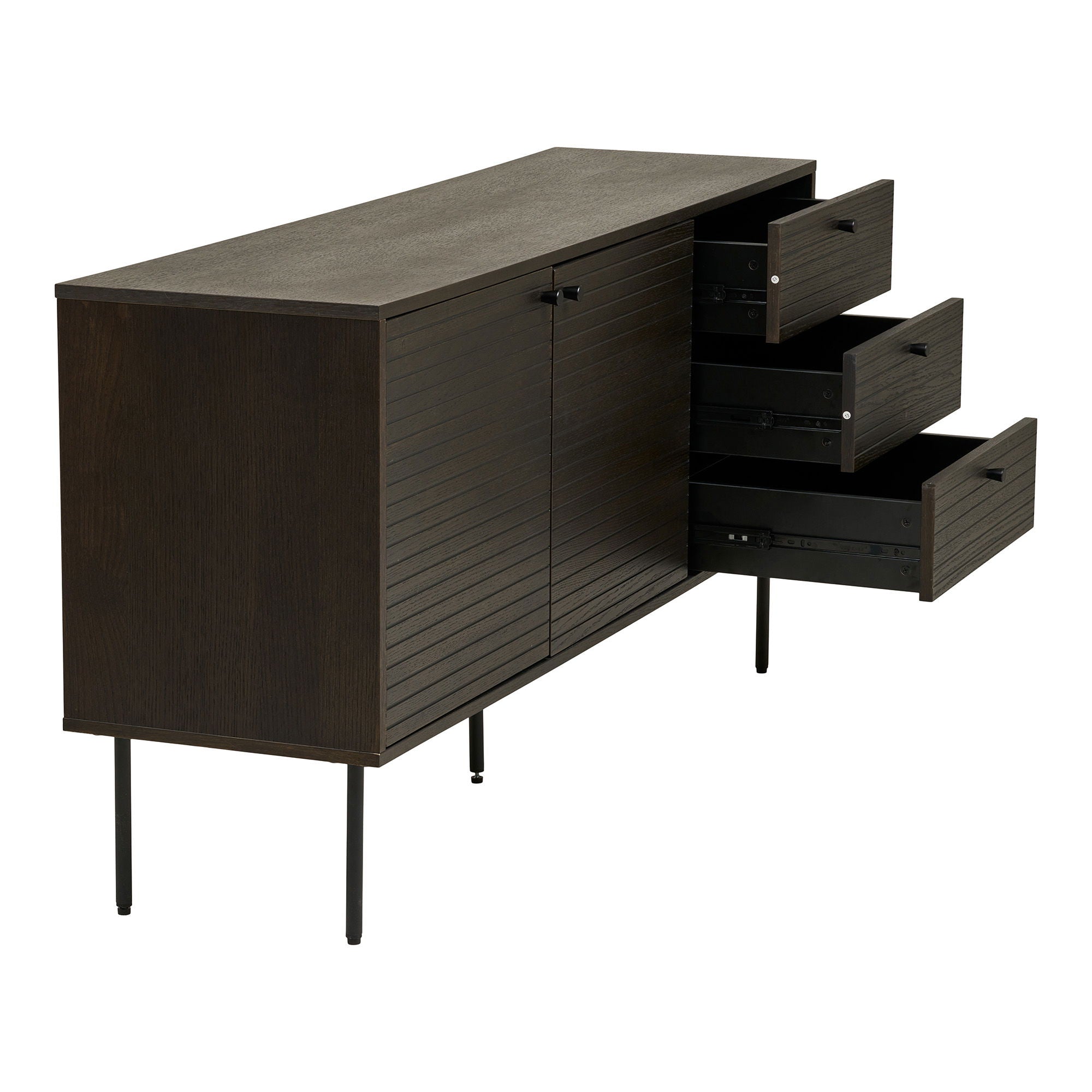 Kyoto – Sideboard mit 3 Schubladen 2 Türen, Eichenfurnier, 150 × 40 × 74 cm